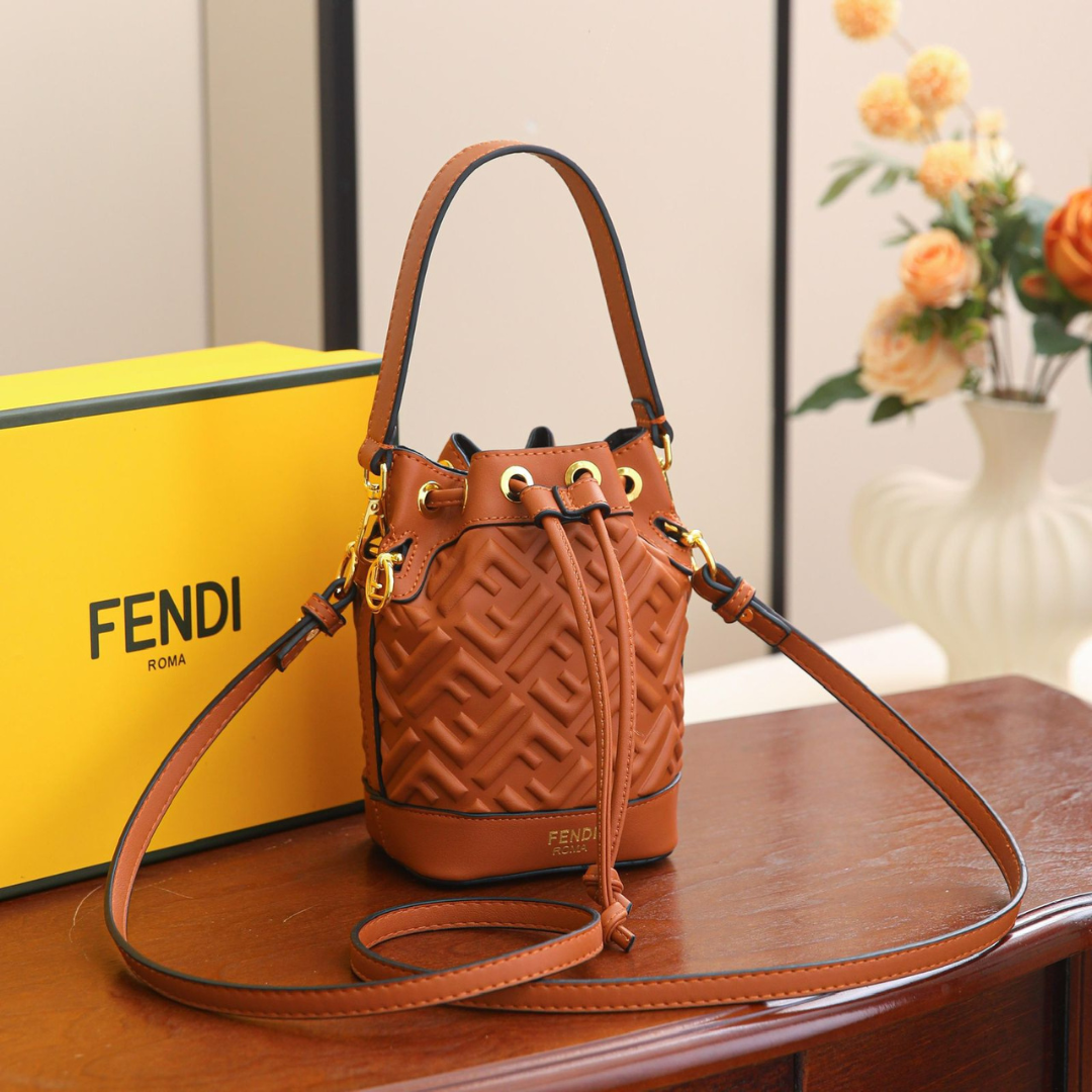 FENDI Women’s Designer Bucket Handbag – Brown Monogram Luxury Purse | Premium Fashion Bag in Dubai, UAE